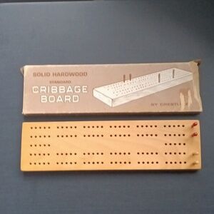 VTG Solid Hardwood Standard Cribbage Board by Crestline, Box + 4 Pegs